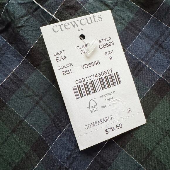 Crewcuts J. Crew Plaid Dress Girls 8 Blue Green Shimmer Holiday Christmas NWT - Picture 2 of 16